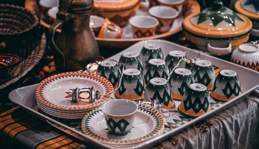 ancient cups on table