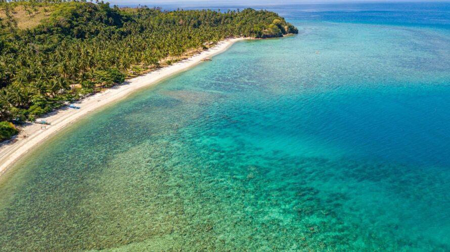 drone shot of tropical island